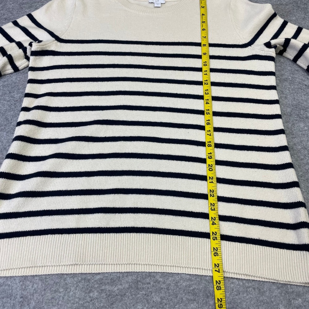 J. Jill Womens Small Tall Striped Button Shoulder Crewneck Sweater Cream Navy - Picture 13 of 15